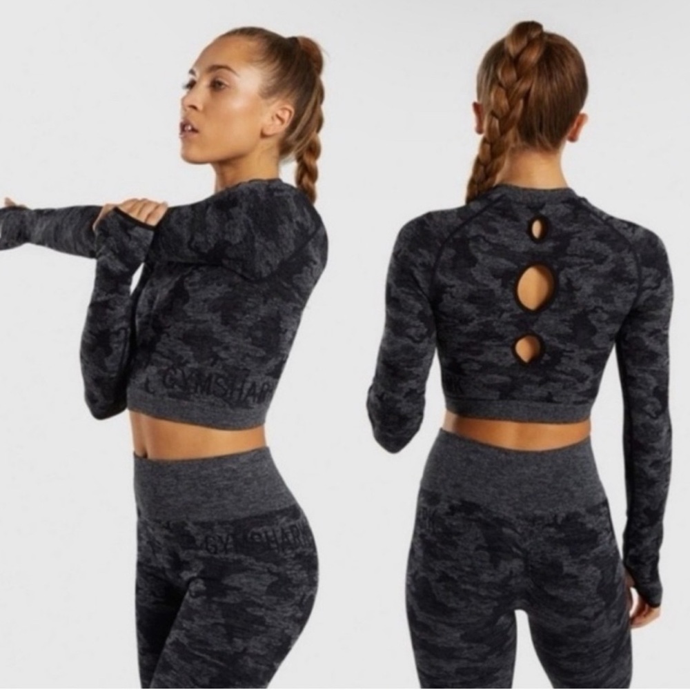 Gymshark Black Camo Long Sleeve Crop